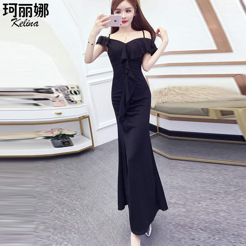 性感连衣裙女夏低胸露肩荷叶边修身长款鱼尾裙气质名媛夜场晚礼服|ruв категории Женская одежда, платье - от Buy2taobao.com для оказания профессиональной услуги покупки агента Taobao