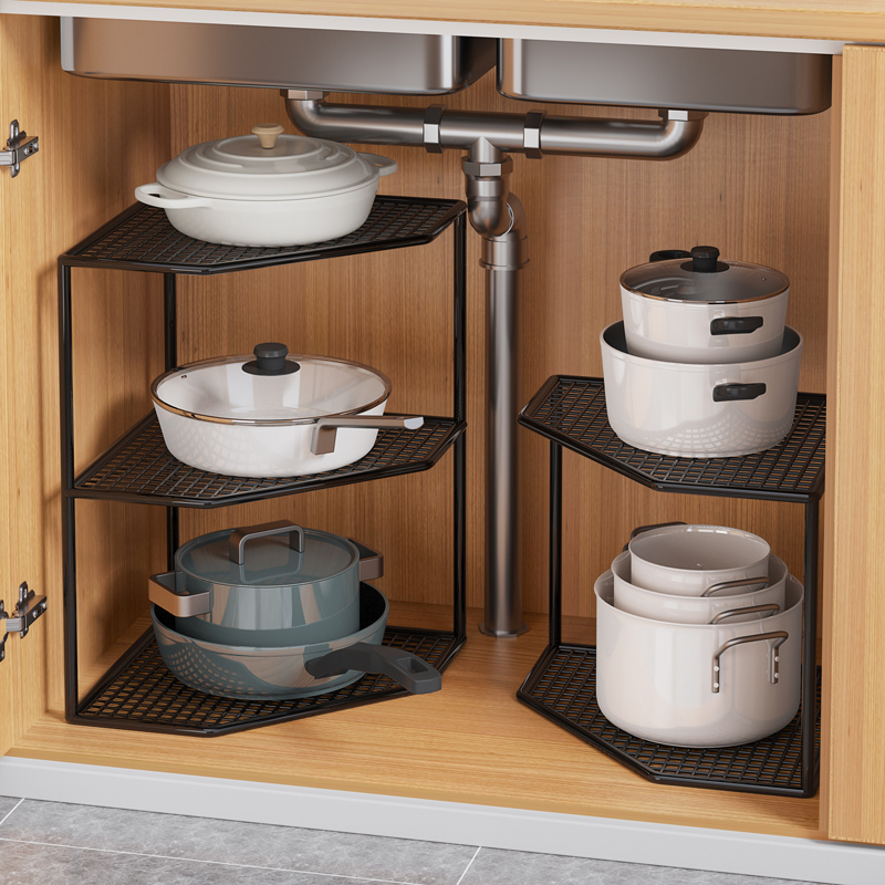 厨房下水槽置物架锅具橱柜分层架子收纳架家用台面多层转角放锅架