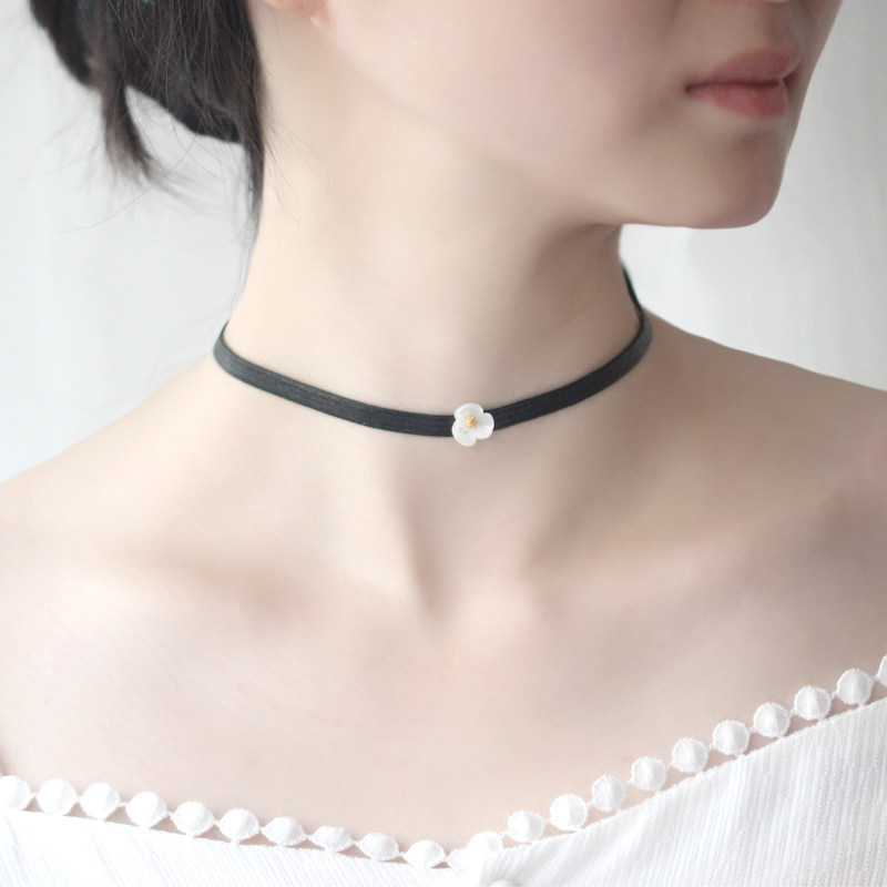 s925纯银黑色choker项圈脖子饰品颈带chocker脖颈女脖链锁骨简约