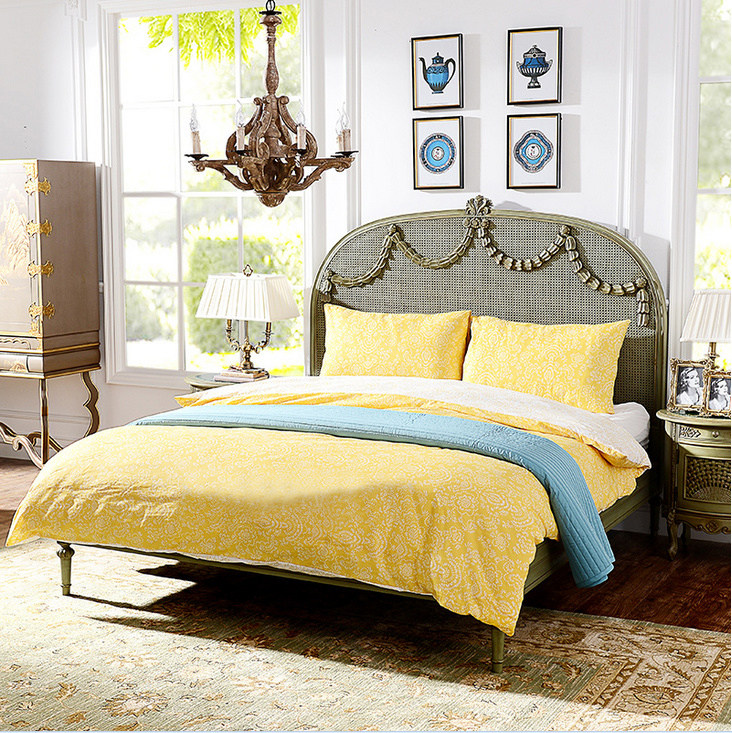 美式复古军绿色实木简约创意单人床