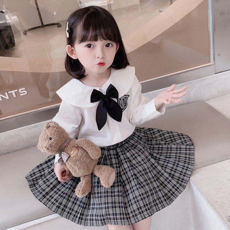 女童学院风春装套装2022韩版新款儿童网红小孩衣服两件套宝宝裙子