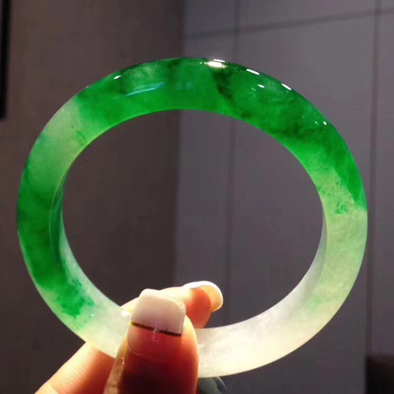 老坑冰种高光辣绿起胶阳绿翡翠手镯玉手镯a货缅甸天然玉镯子正品