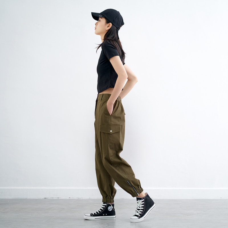 创概念束脚工装裤女春秋显瘦高腰小个子宽松帅气休闲哈伦裤女新款