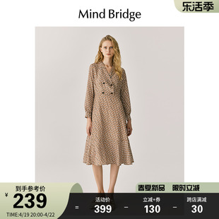 Mind Bridge百家好长裙春季碎花连衣裙女装新款韩版裙子V领衬衫裙