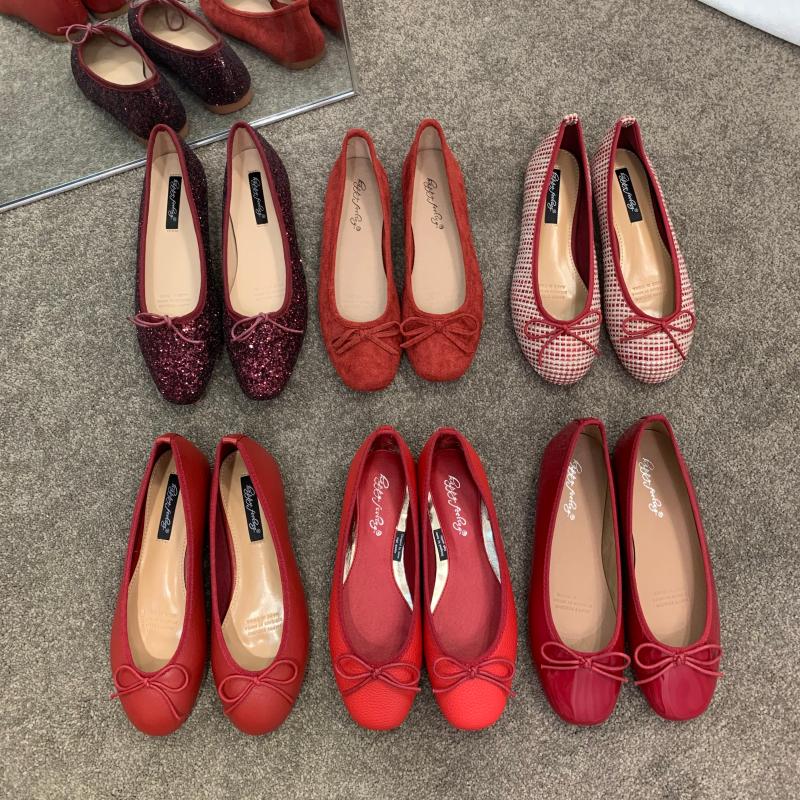 平底小红色单鞋仙女鞋子夏季船鞋婚鞋