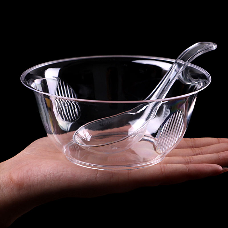 一次性水晶碗勺套装加厚塑料家用甜品汤碗高档餐具酒席圆形打包碗