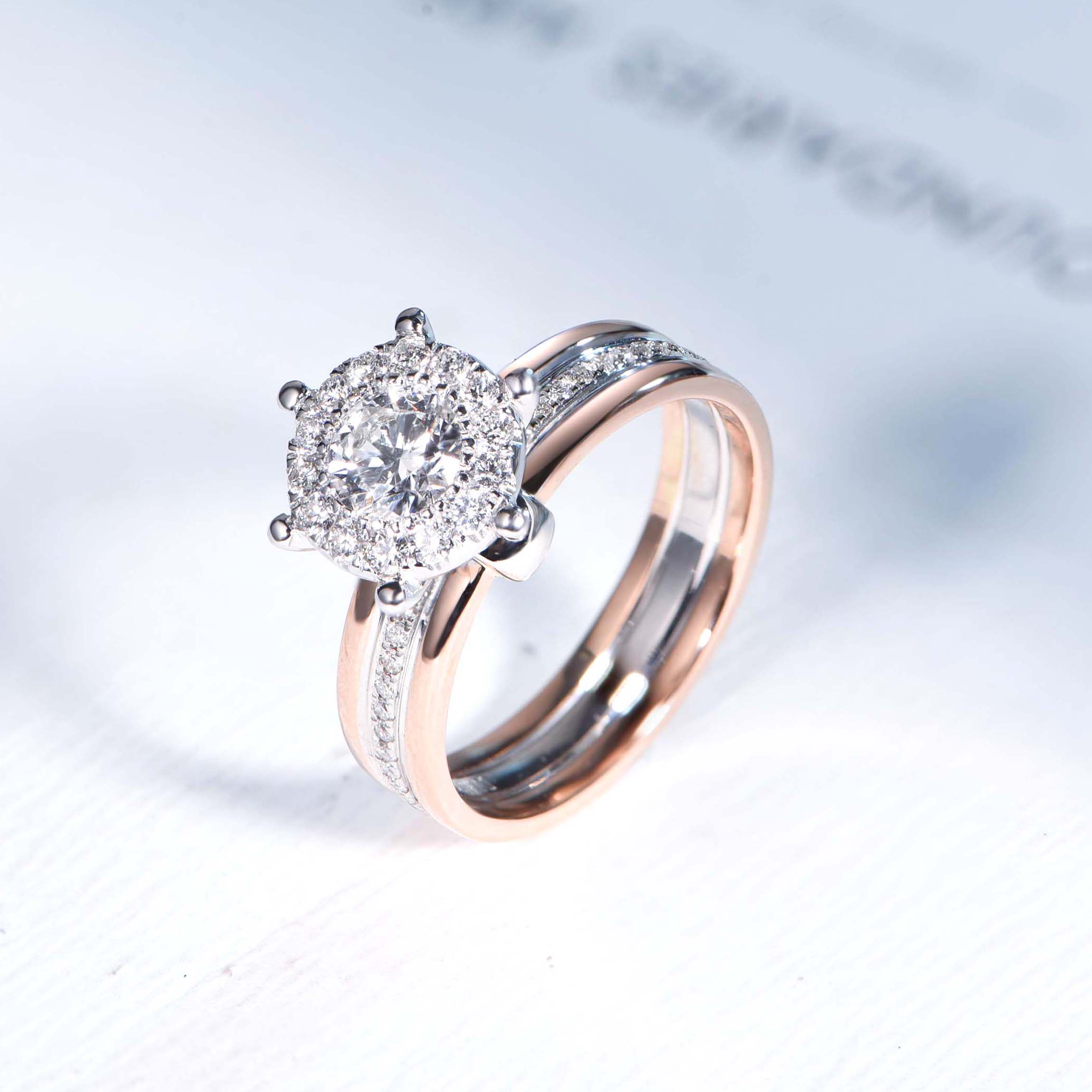 楚夫人18k玫瑰金情侣钻石对戒时尚黄金彩金au750结婚求婚钻戒女