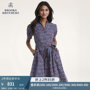 Brooks Brothers/布克兄弟女士春秋新碎花系扣收腰衬衫连衣裙