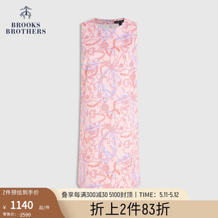 Brooks Brothers/布克兄弟女士23夏新圆领时尚俏皮印花无袖连衣裙