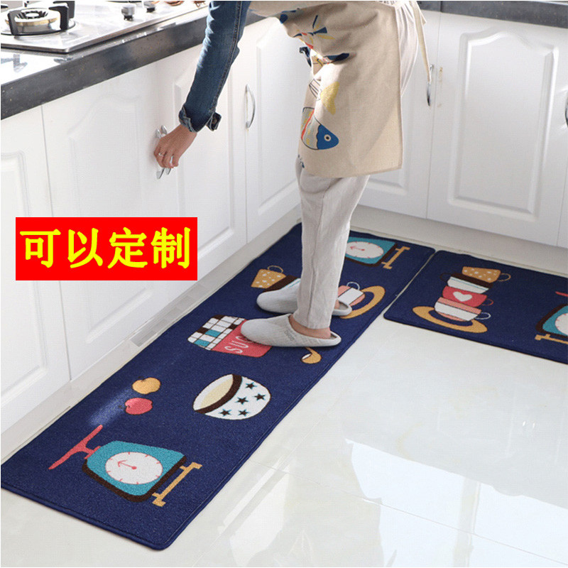 厨房地垫防滑防油家用进门脚踏垫蓝色防水门垫耐脏长条地毯可机洗