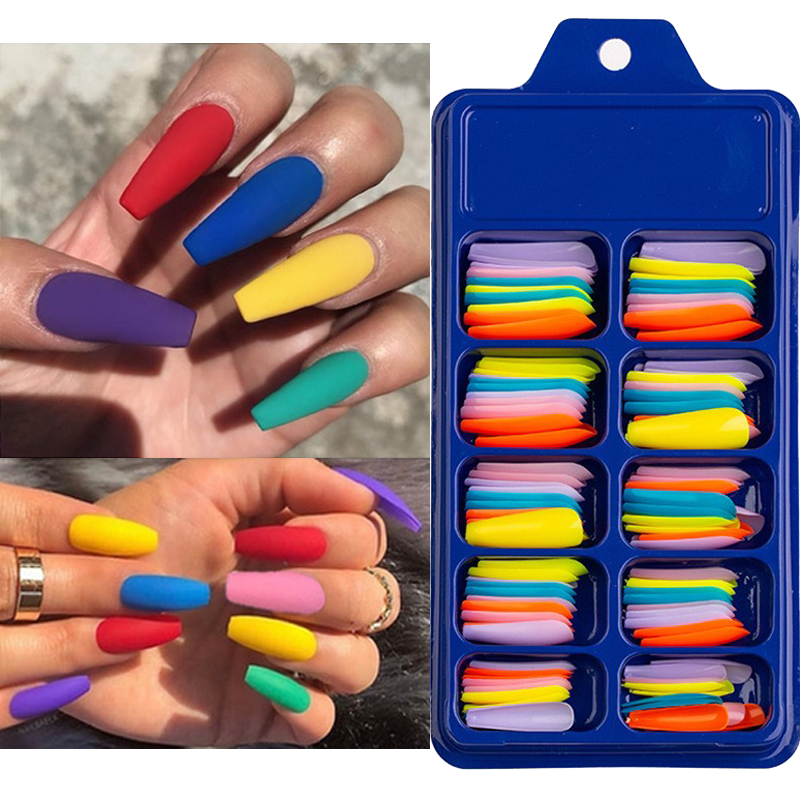 100 Pieces Candy Color False Nail Wearable Full Cover Solid