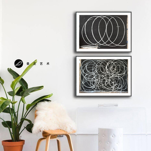 黑色线条装饰画抽象艺术挂画黑白工业风涂鸦现代简约壁画极简餐厅