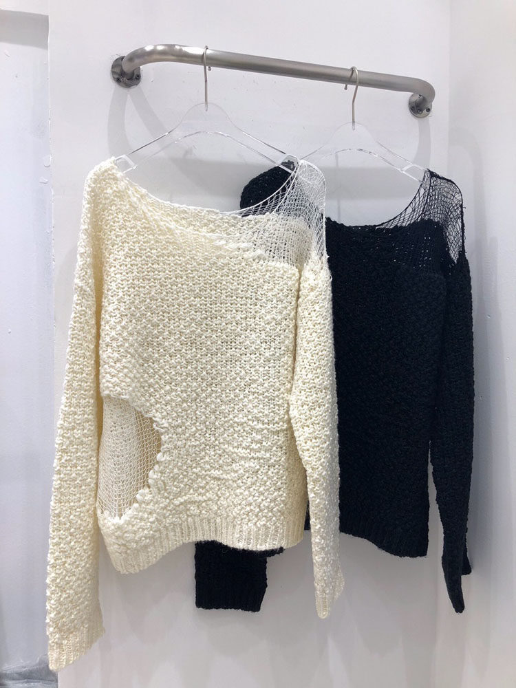 注入哥特式魅力 镂空网眼拼接粗针编织式针织衫 长袖 毛衣外套女