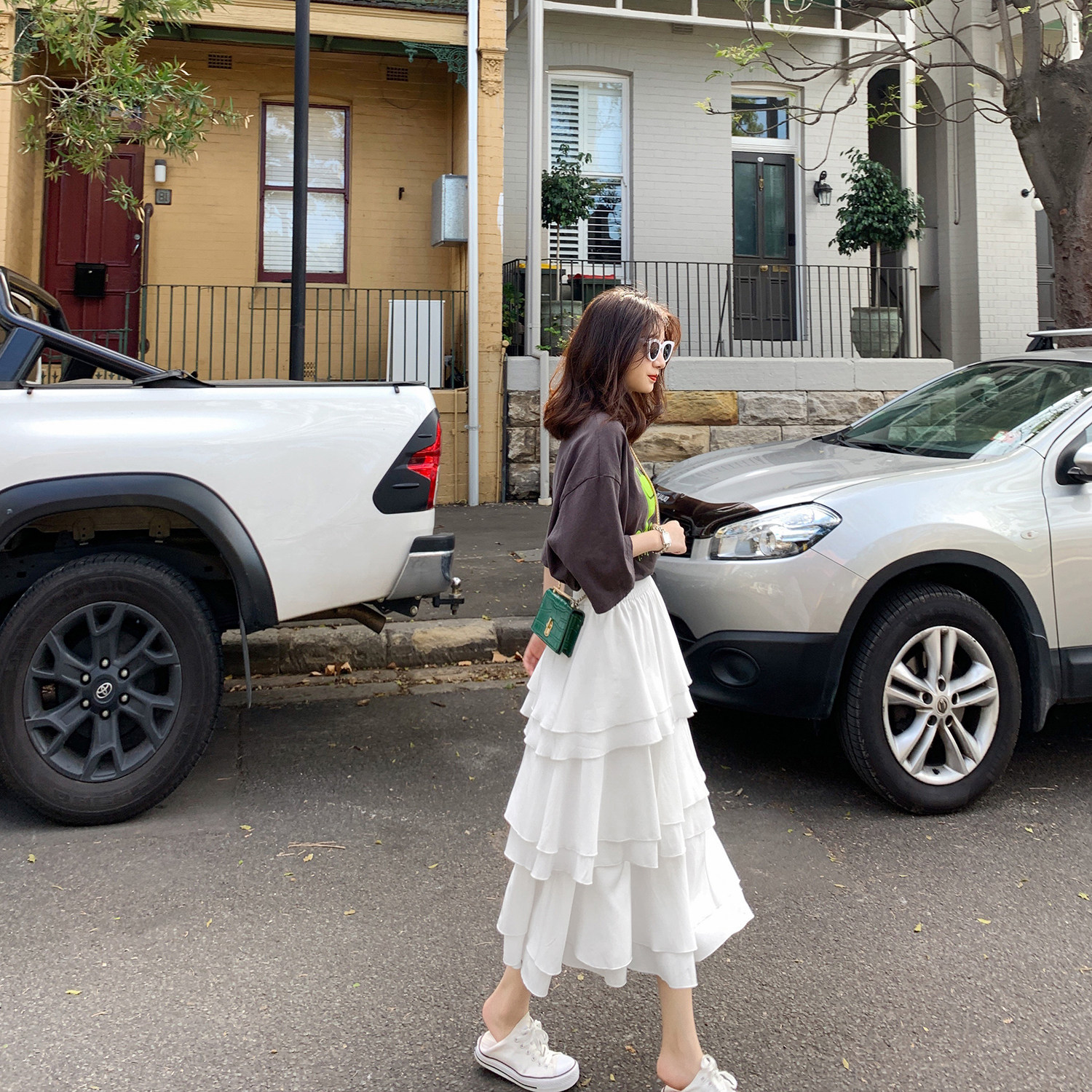 蛋糕裙半身裙女春秋中长款小清新两件套装学生半身长裙子夏季短袖上衣