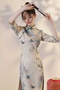中国风改良旗袍2022年新款长袖年轻款少女气质高端连衣裙复古短款