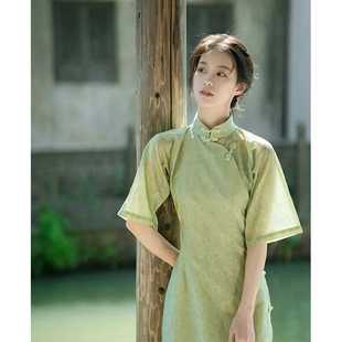 绿色新中式日常改良旗袍连衣裙女夏季设计感小众年轻少女款长裙子