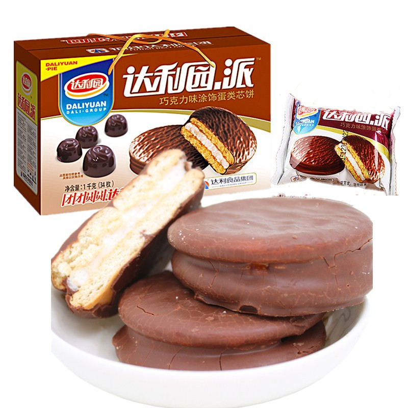 达利园巧克力派1000g休闲食品早餐饼干夹心糕点点心礼盒装蛋黄派