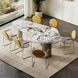 慕梵迪轻奢天然大理石大象白餐桌椅组合异形设计师款别墅餐厅餐台