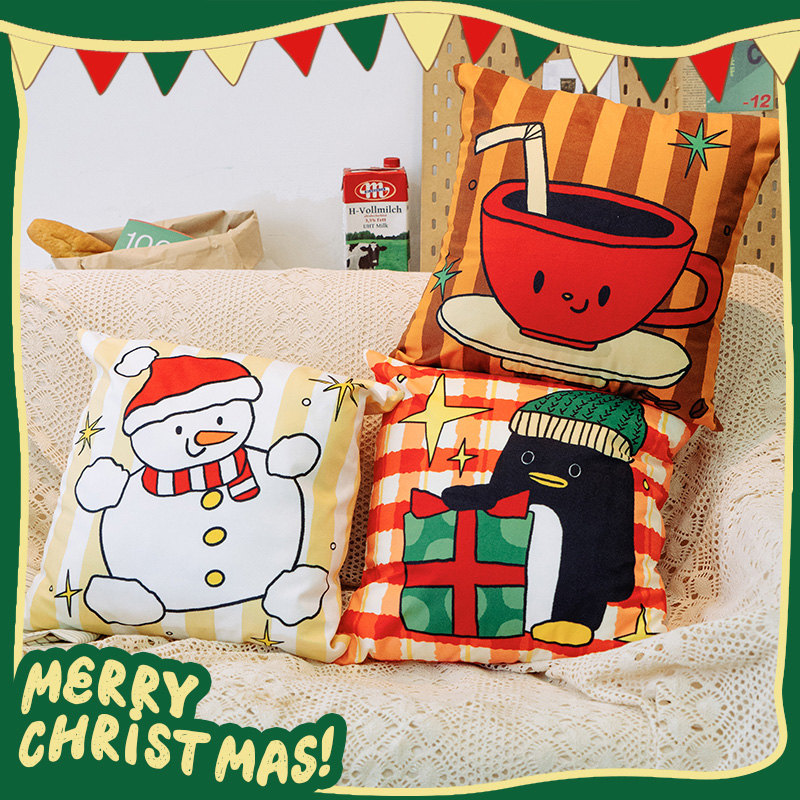 甜话街 圣诞方形绒布抱枕趣味简约图案宿舍家用沙发客厅卧室靠垫