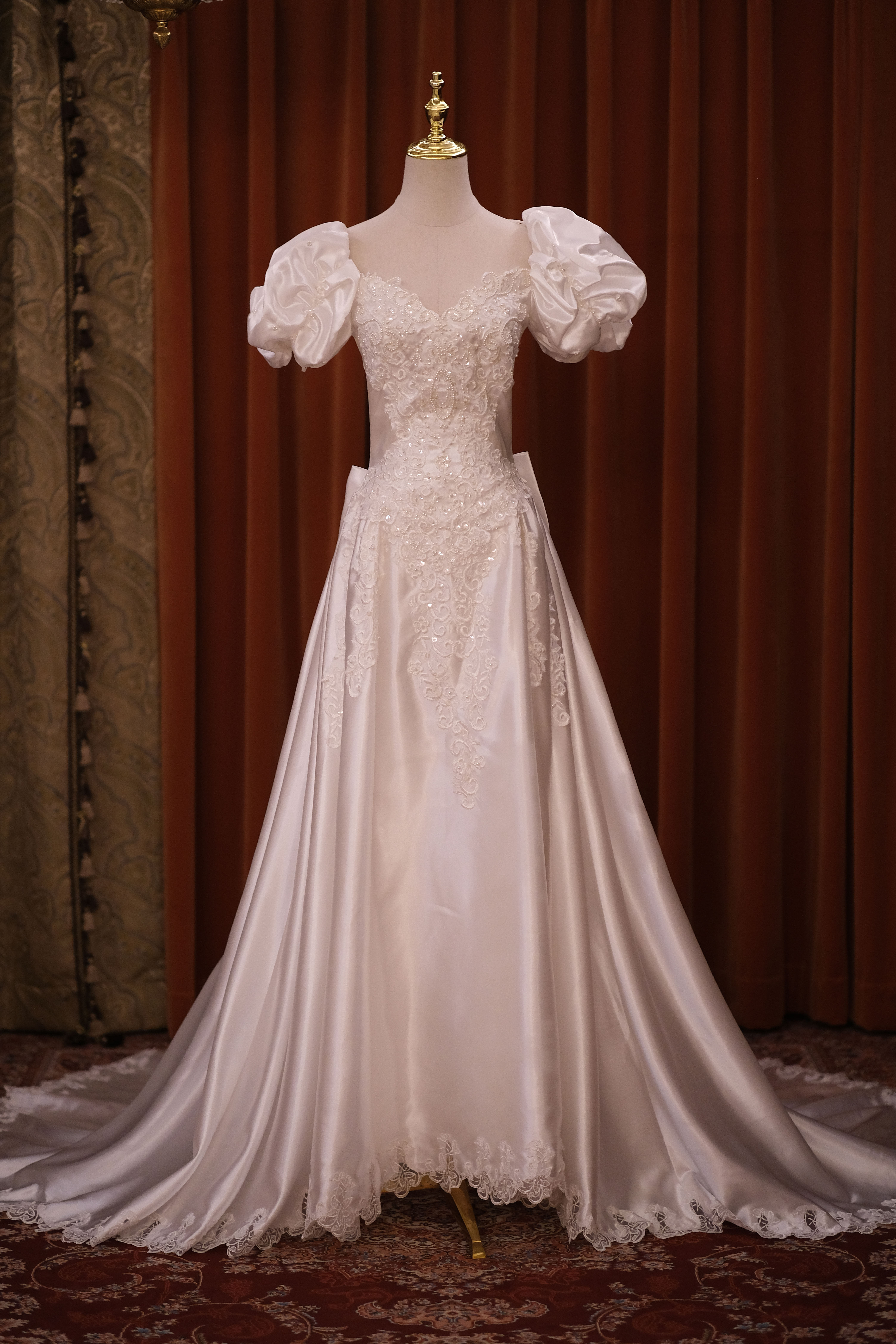 琦怪vintagealfredangelo公主泡泡刺绣珍珠古董婚纱婚纱