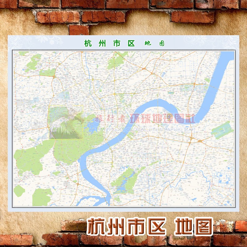 超大巨幅 杭州市区地图墙贴定做 城市城区海报2021新版装饰画芯