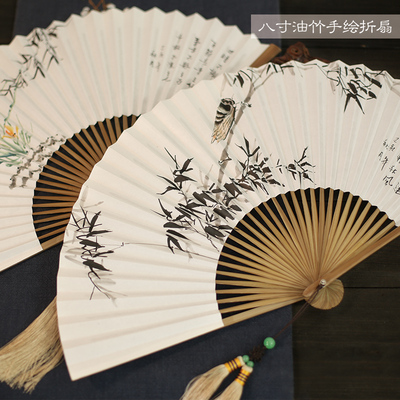 戏曲8寸30方宣纸扇中国风油竹扇子空白手绘题字扇男扇折扇