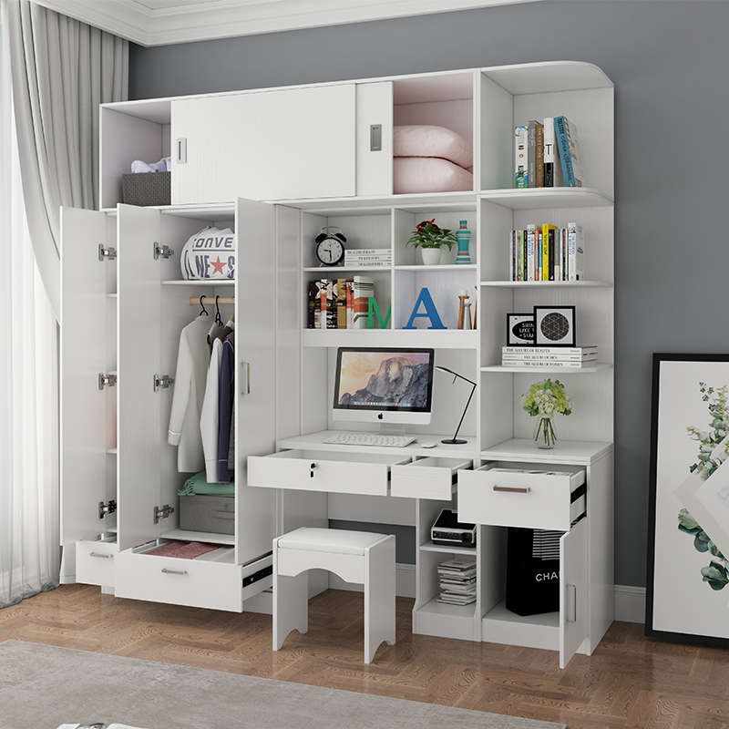 衣柜加台式电脑桌书架组合学生写字桌连体家用学习书桌带柜子一体