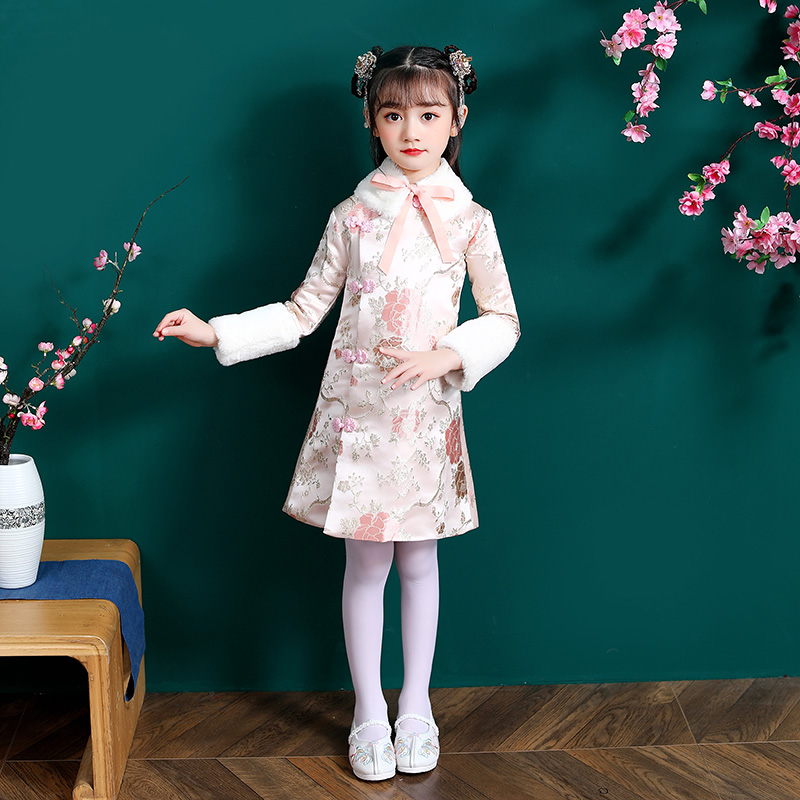 女童中国风改良过年旗袍拜年服儿童改良洋气加厚套装新年装秋冬季