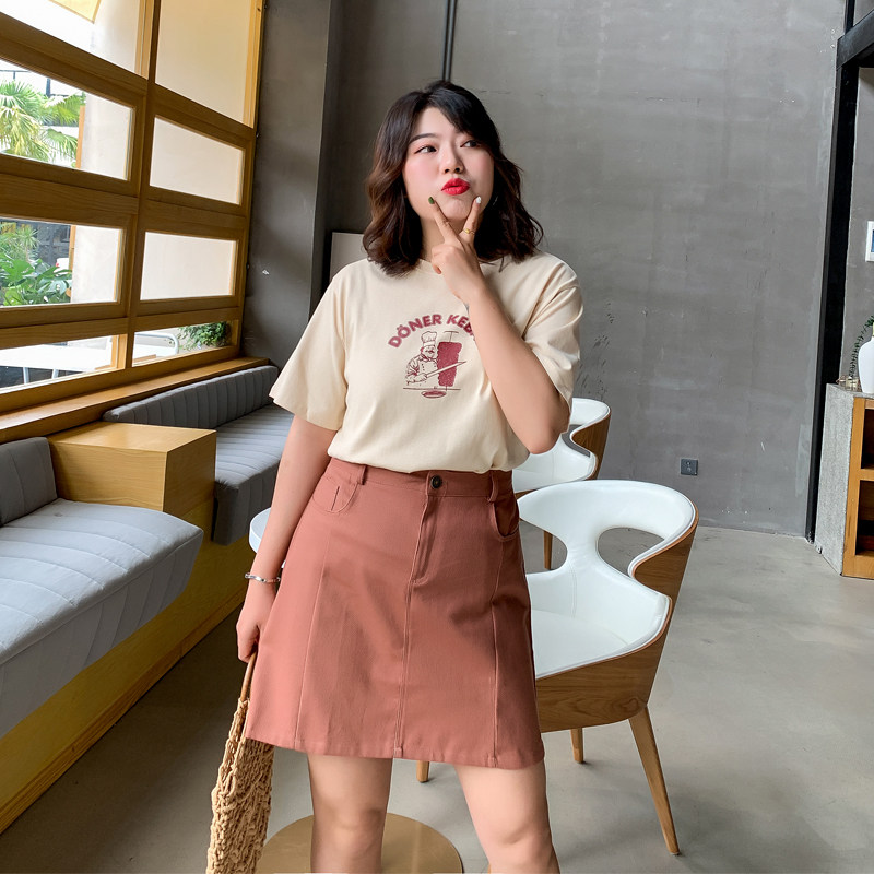 高腰牛仔裙女夏装2019新款半身裙大码胖mm200斤百搭包臀a字短裙子