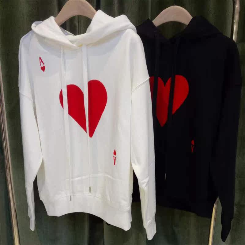扑克牌红心a 字母印花套头连帽卫衣女秋款