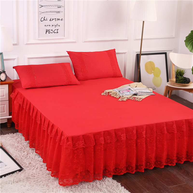 ins marry Bright red Skirt Bedspread Three Bed set Korean Edition lace Lace singleton 1.5m1.8in the Bedclothes , Bed skirts category - from Buy2taobao.com to provide professional Taobao agent buy service