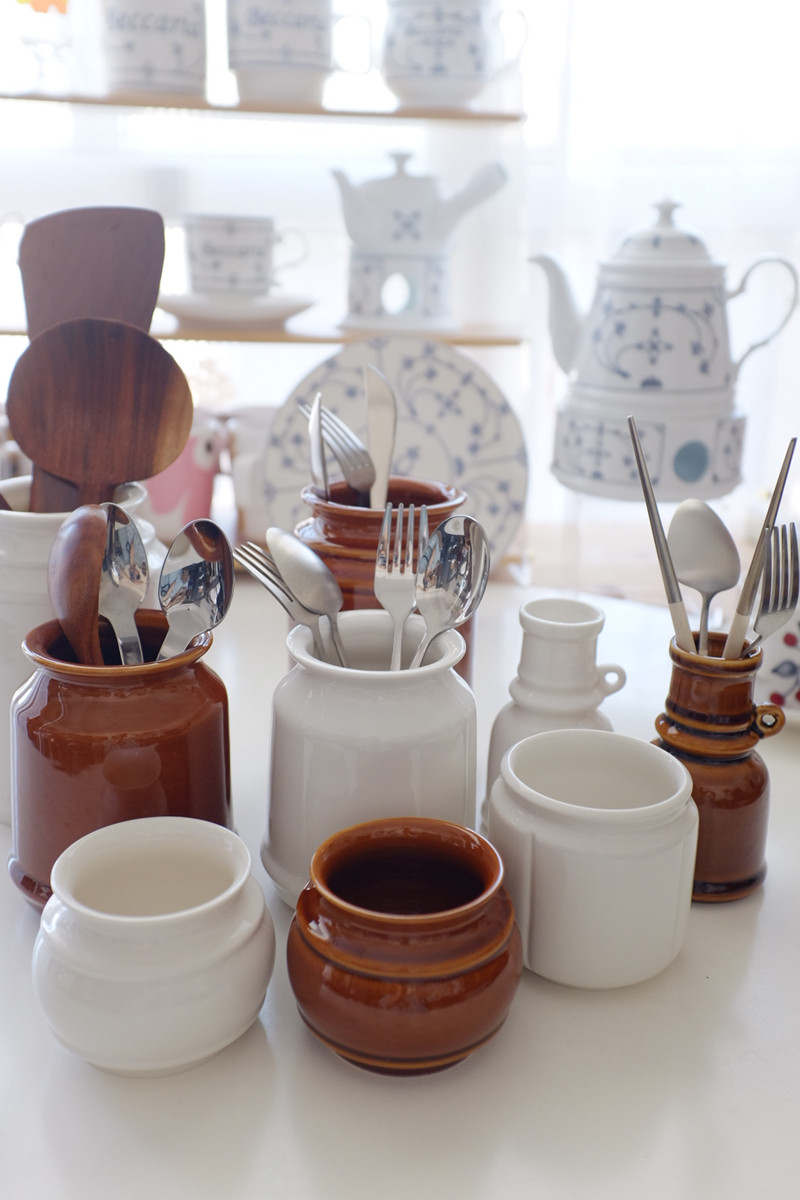 杂置社日式复古简约陶瓷厨房工具收纳罐餐具整理筷子筒勺叉杯高筒