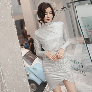 春夏新款白色长袖立领性感修身显瘦连衣裙品牌高级专柜美少女潮流