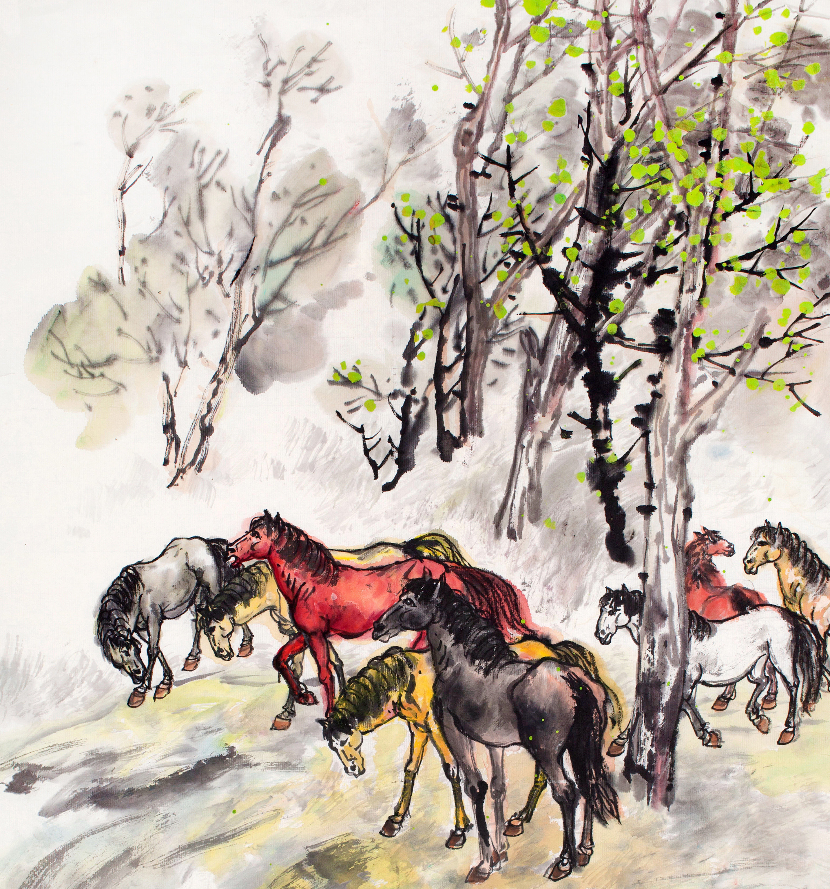 刘桂华《春郊牧马图》