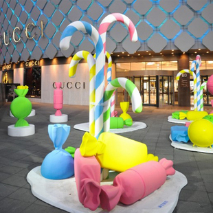 大型户外商业广场美陈玻璃钢泡沫卡通棒棒糖果热气球雕塑摆件装饰