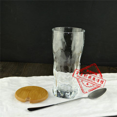 日式垂纹玻璃杯方形厚底岩石杯异形杯子耐热水杯带盖带勺牛奶杯