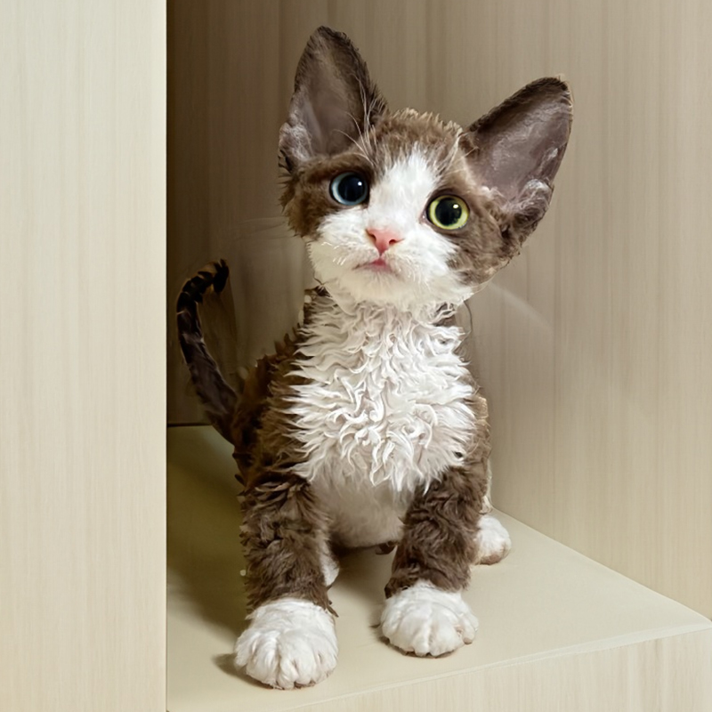 德文卷毛猫幼猫纯种高智商不掉毛虎斑黑白开脸蓝眼小奶猫宠物活体