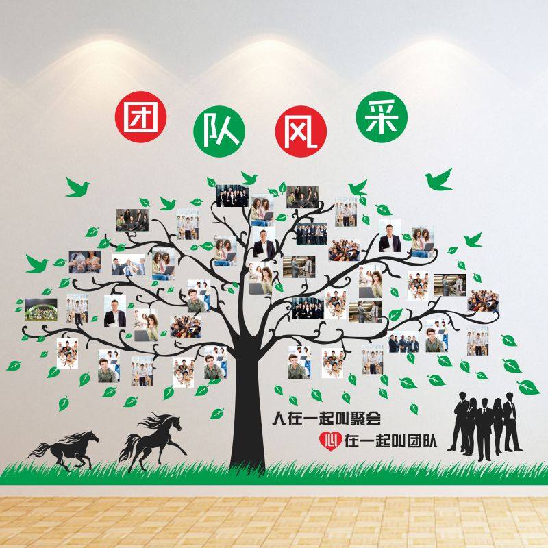 办公室团队文化展示墙成长照片树员工风采励志墙贴纸个性创意装饰
