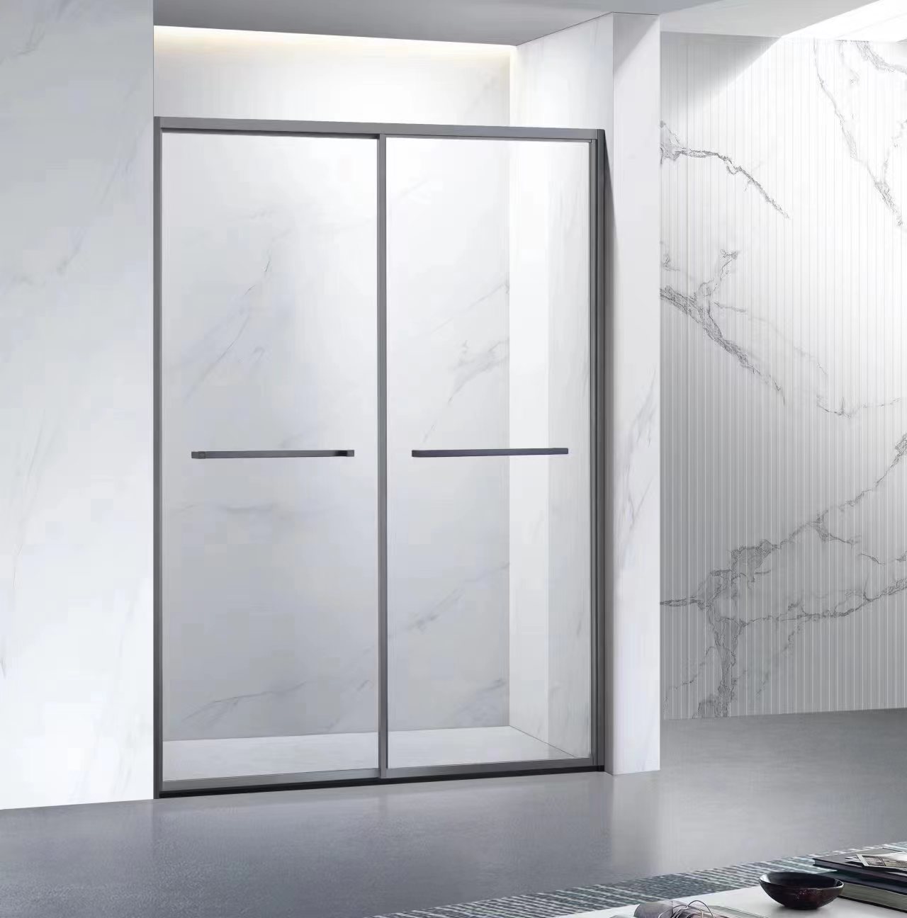 纤尚优品极窄一字型卫生间淋浴房移门式干湿分离玻璃隔断简约现代