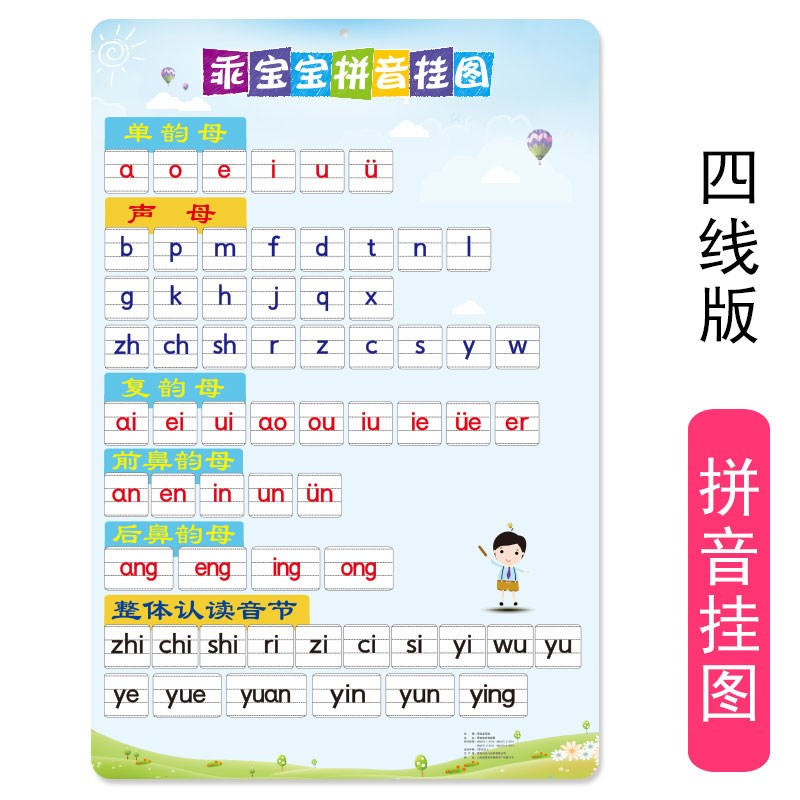 拼音挂图教学用26个拼音字母表大小写声母韵母表 全套 幼儿园认读