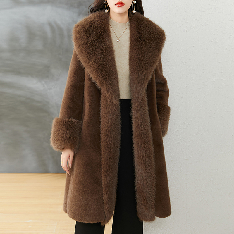 皮草外套女新款2023年冬季仿水貂皮毛一体中长款洋气时尚宽松大衣