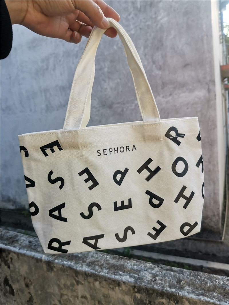 丝芙兰白色黑字印花小巧手提帆布袋 手拎环保袋