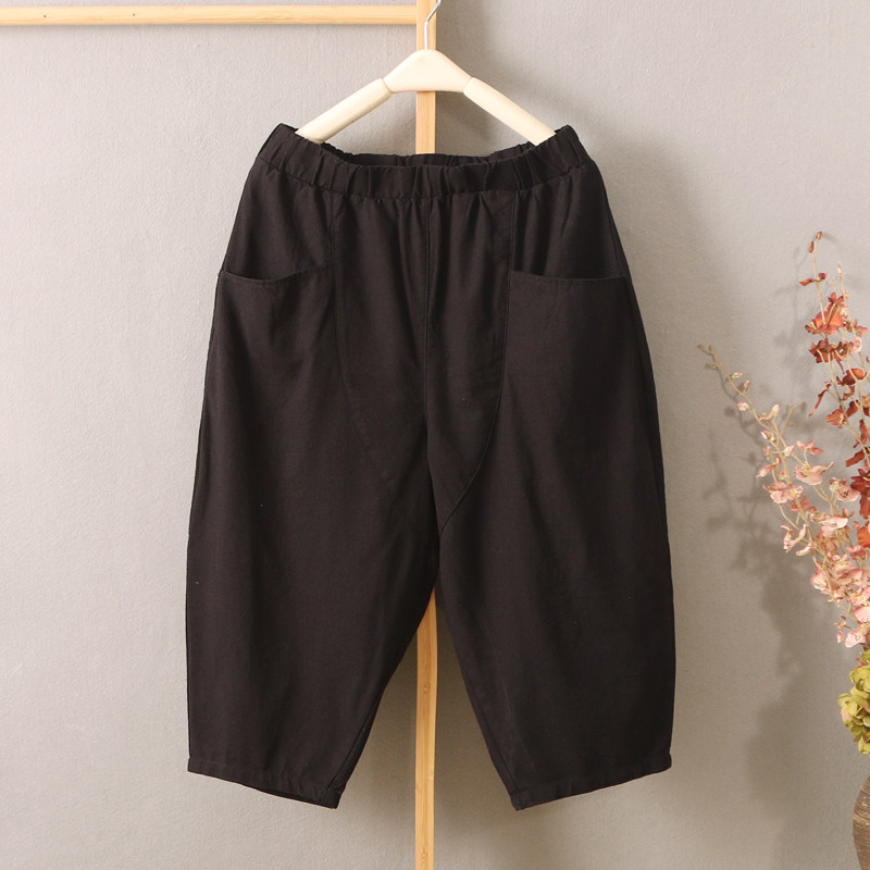 棉麻休闲裤女夏装新款2018复古文艺灯笼裤萝卜裤宽松大码中裤马裤