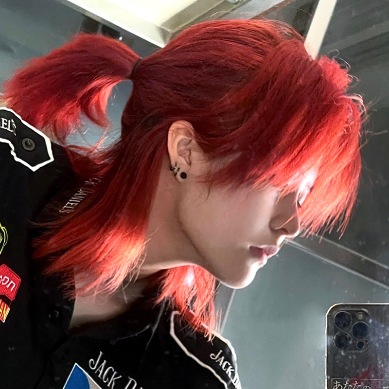 武士头假发男长发中分网红男生鲻鱼头短发全头套日系狼尾假发套