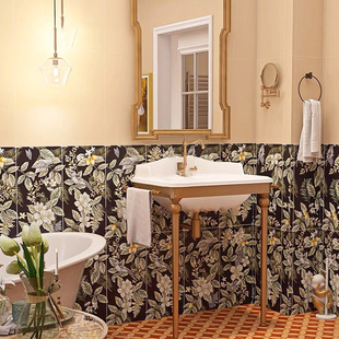小清新蒲公英植物花砖抹茶绿复古卫生间瓷砖洗手间厨房浴室墙砖