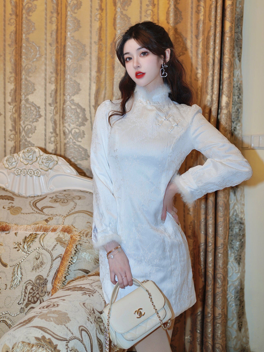 法式2022春季新款改良旗袍连衣裙女中式新年战袍高级感裙子