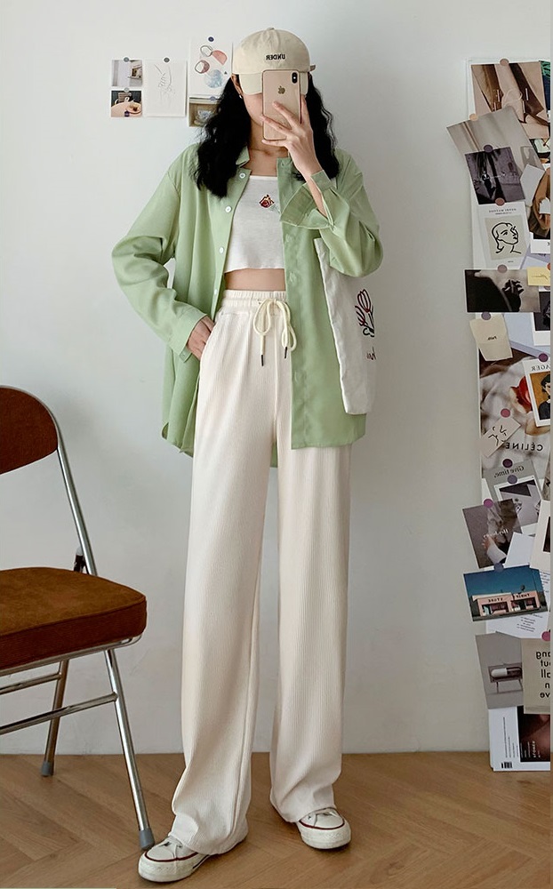 冰丝阔腿裤女夏季薄款高腰垂感宽松直筒拖地休闲小个子白色仙仙裤