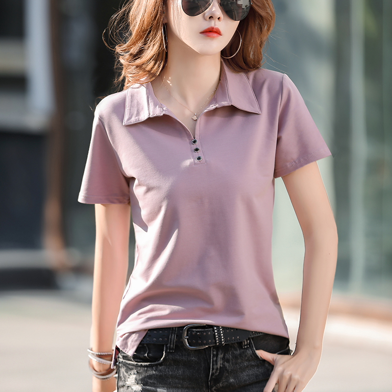 短袖t恤女装上衣带领纯棉刺绣t桖半袖体恤潮已售200新品淘宝￥123折后