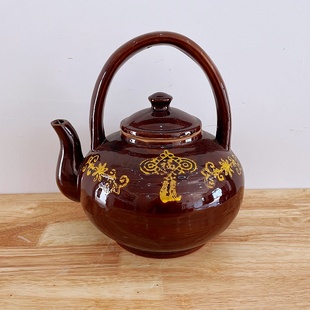农村老式茶壶陶瓷土陶大容量家用商用凉茶壶怀旧复古中式提梁壶