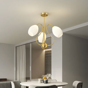 奥况客厅大灯吊灯轻奢全铜艺术法式北欧创意设计感花朵奶油风2024